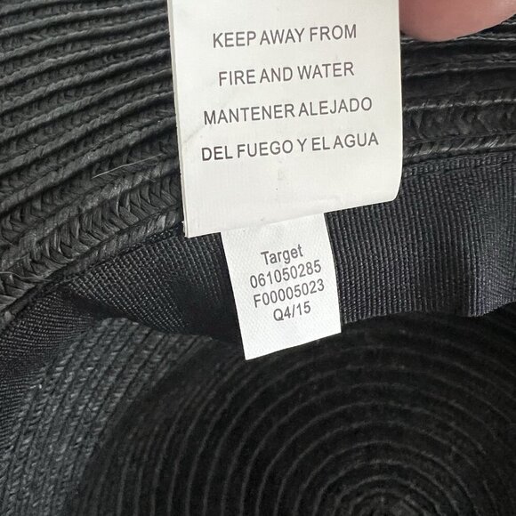 Black Floppy Straw Hat With Flowers At Crown Merona New With Tags Summer Beach - Picture 8 of 8